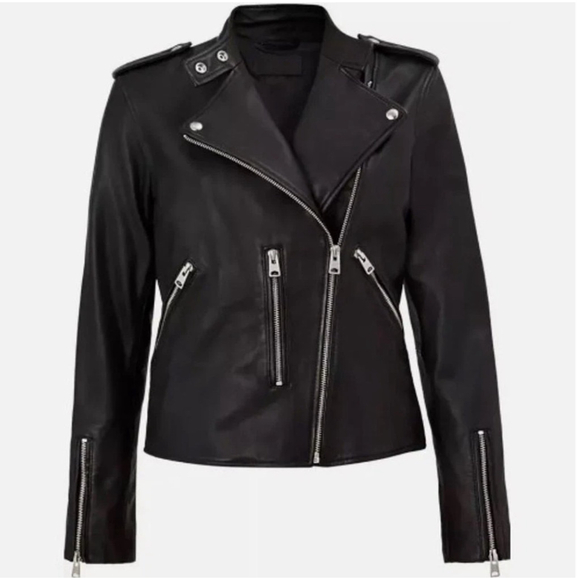 AllSaints Klyn Black Leather Biker Jacket - Picture 1 of 12